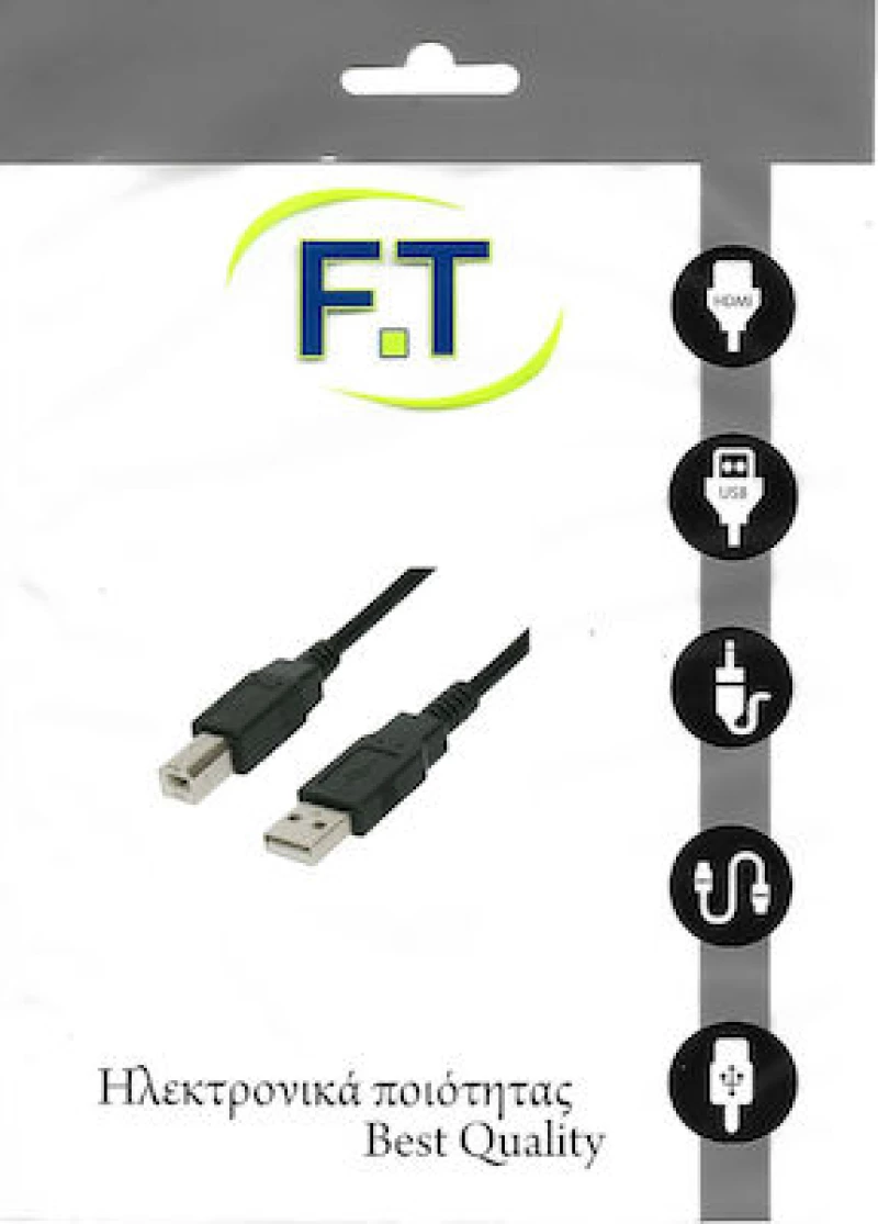 FT Electronics USB 2.0 Cable USB-A male - USB-B male Μαύρο 1.5m (FTT16-601)