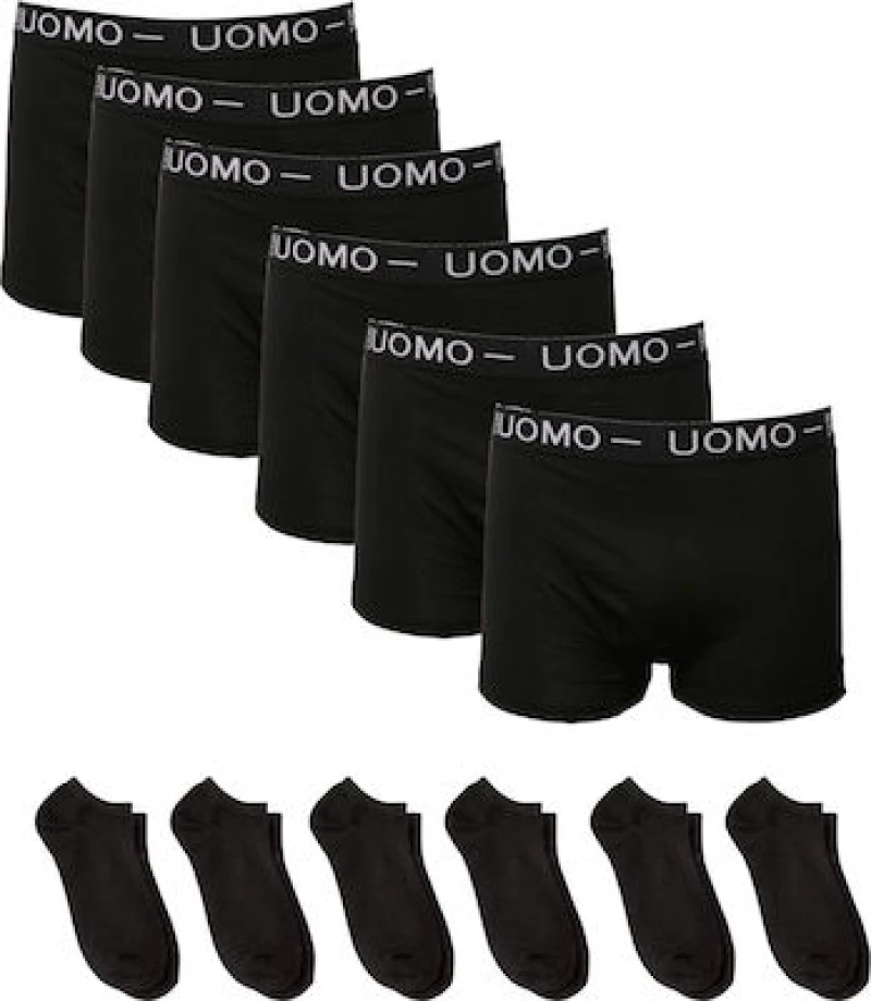 Σετ 6 Ανδρικά Boxer Uomo Και 6 Ανδρικές Κάλτσες Αστραγάλου Multipack Μαύρο BLACK