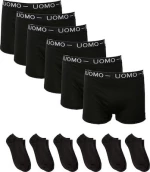 Σετ 6 Ανδρικά Boxer Uomo Και 6 Ανδρικές Κάλτσες Αστραγάλου Multipack Μαύρο BLACK