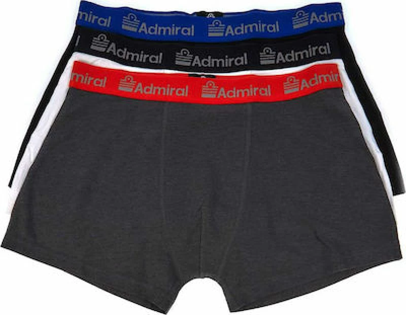 Admiral 1021900000 Ανδρικά Boxer Μάυρο / Λευκό / Γκρι Μονόχρωμα 3Pack