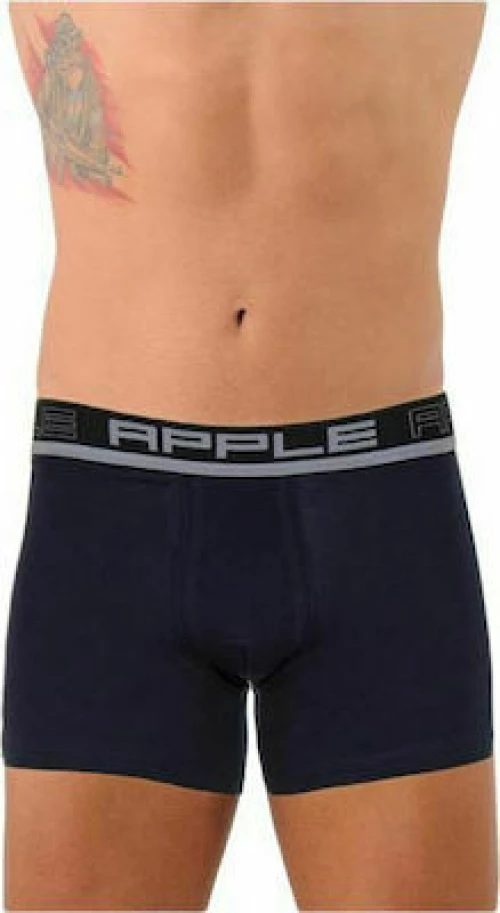 Apple Ανδρικό Boxer Ρίγα Navy Βάση Εξωτερικό Λάστιχο Ασημί