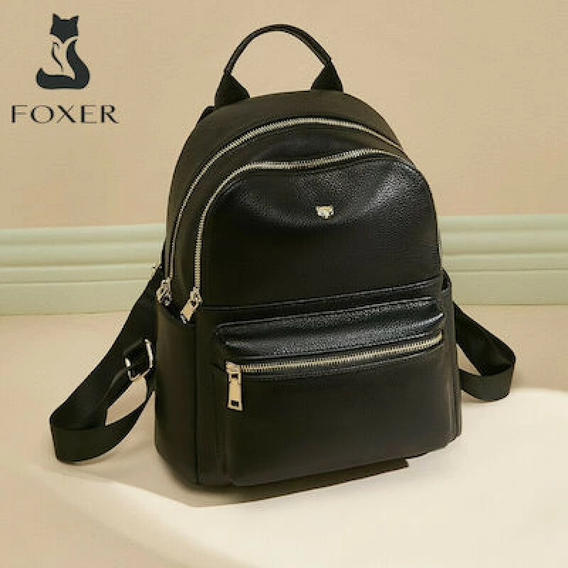 Foxer 9111059F Δερμάτινη Γυναικεία Τσάντα Πλάτης σε Μαύρο χρώμα