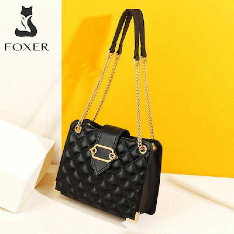 Foxer 985040F Δερμάτινη Γυναικεία Τσάντα 'Ωμου σε Μαύρο χρώμα