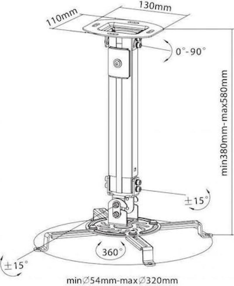 Sbox Βάση Projector Οροφής PM-18S PM-18S με Μέγιστο Φορτίο 13.5kg Ασημί