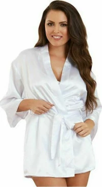 Dream Girl DreamGirl Charmeuse short length kimono robe Λευκό