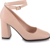 Famous Shoes X8148 Γόβες με Λουράκι & Χοντρό Ψηλό Τακούνι Μπεζ
