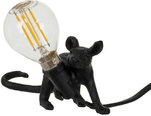 GloboStar Mouse Διακοσμητικό Φωτιστικό Φιγούρα με Ντουί E12 σε Μαύρο Χρώμα 00675