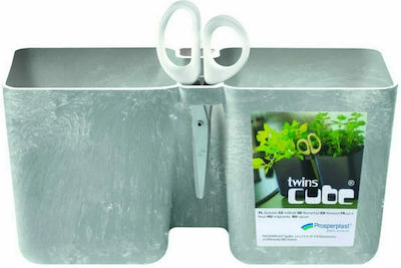 Marhome Twins Cube P Γλάστρα με Ψαλιδάκι σε χρώμα Γκρι 24.4x12cm