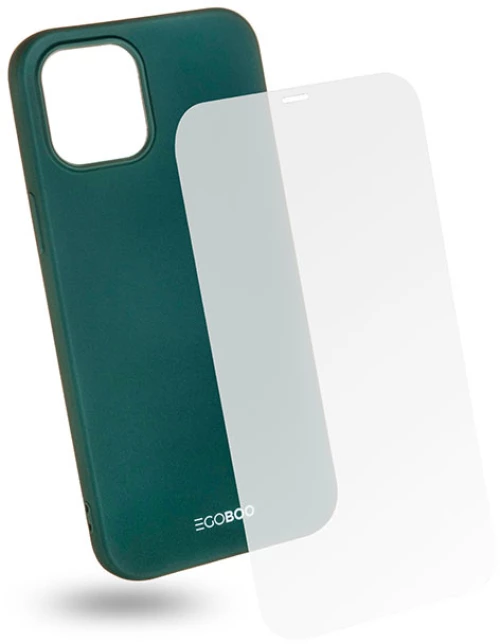 EGOBOO  Tempered Glass + Case Rubber TPU Ruby Green (iPhone 12 Pro Max)