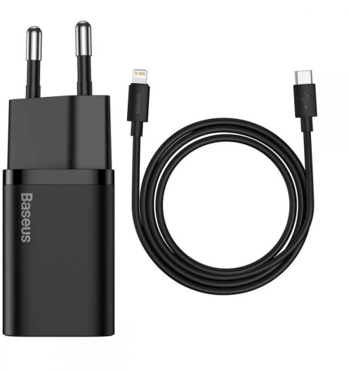 Baseus Wall Adapter Usb-c To Lightning Cable & Usb-c Μαύρο (super Si) Black