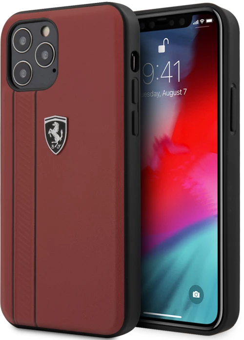 Ferrari "off Track" Hard Leather Case With Embossed Stripes Θήκη Προστασίας Από Γνήσιο Δέρμα – Iphone 12 Pro Max (κόκκινη/leather/3d Logo)