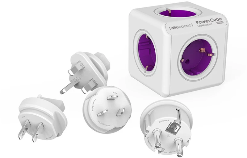 Allocacoc® Powercube |rewirable| Πολύπριζο 4 Θέσεων & 4x Plugs + Iec Eu Καλώδιο Μωβ - 1800/derw4p