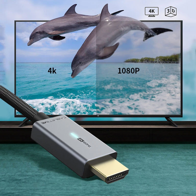 Cabletime Καλώδιο Mini Displayport Σε Hdmi Av588, Με Led 4k, 1.8m, Μαύρο
