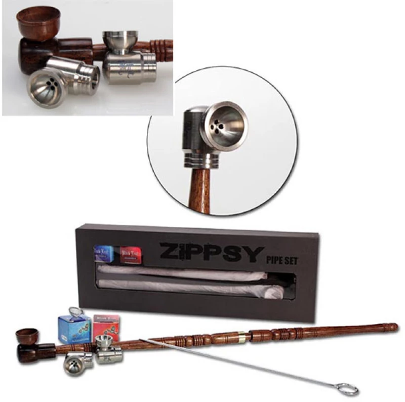 Σετ Ξύλινη Πίπα Zippsy Pipe Καφέ Με Δύο Bowl Τιτανίου - 41cm
