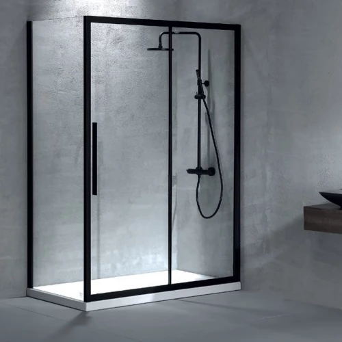 Devon Flow Slider Black Matt Clean Glass 140x195 - Καμπίνα Από Τοίχο Σε Τοίχο