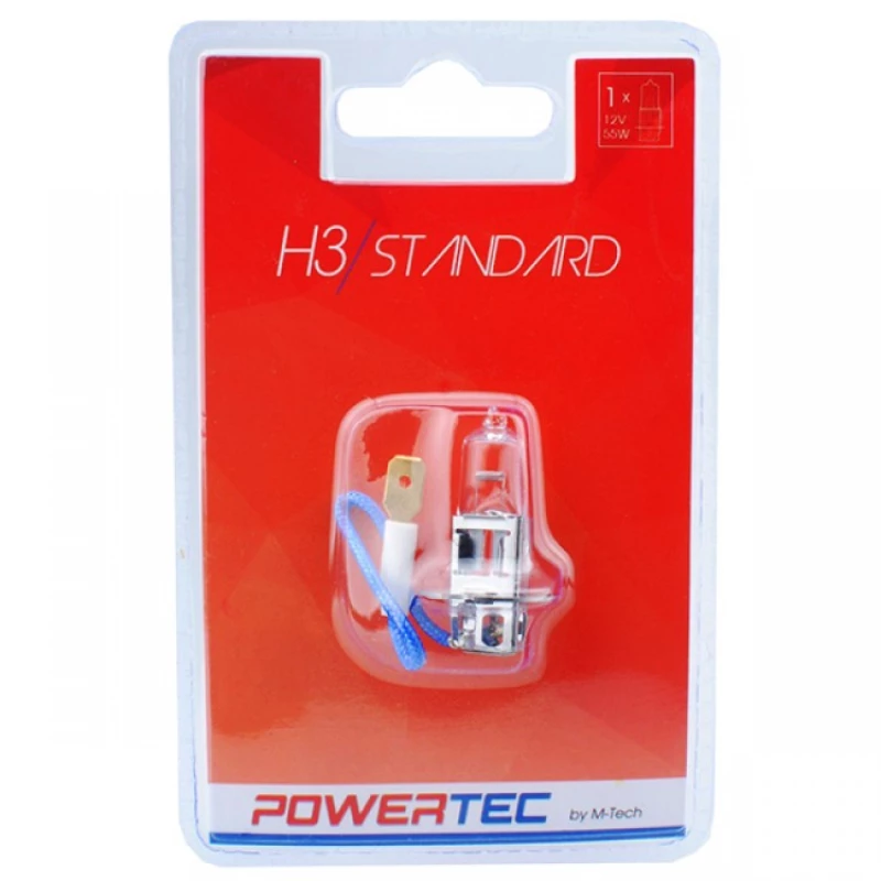 M-tech Λαμπάκι Αλογόνου H3 12v 60/55w Pk22s Powertec Standard Αλογονου 1τεμ. Ptz3-01b/mt