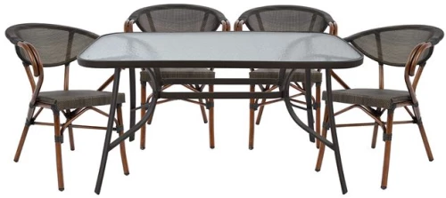 Σετ Τραπεζαρια 5τμχ 140x80 & 4 Πολυθρονεσ Bamboo Look Καφε