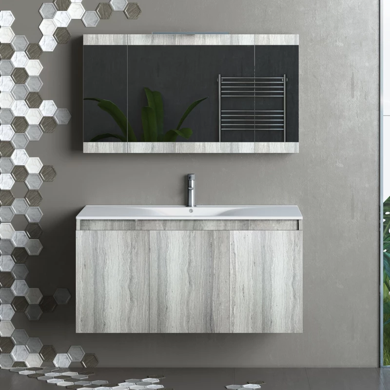 Drop Magnolia S90 Rock Oak - Πάγκος Με Νιπτήρα & Καθρέπτη