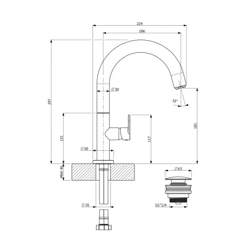 Armando Vicario Slim 500040 Inox Finish – Μπαταρία Νιπτήρα Ψηλή