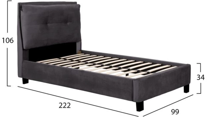 Κρεβατι Riley 90x200 Εκ. Με Υφασμα Βελουδο Γκρι Hm561.01