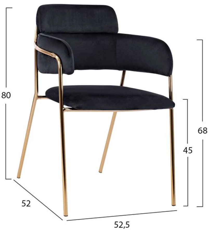 Πολυθρονακι Kelso Hm8521.04 Βελουδο Μαυρο & Επιχρυσο Ποδι 52,5x52x80υ Εκ.