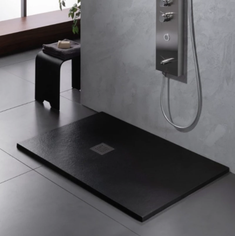 Sirene Slate 14080 Black Matt Cast Marble Ντουζιέρα 140 X 80 Cm
