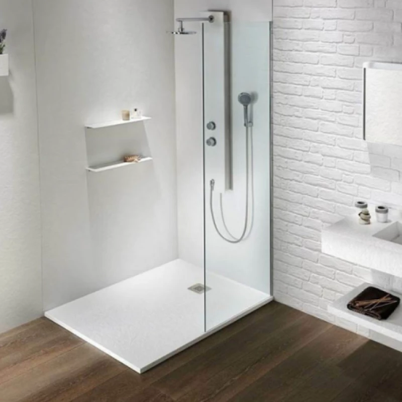 Sirene Slate 16080 White Matt Cast Marble Ντουζιέρα 160 X 80 Cm