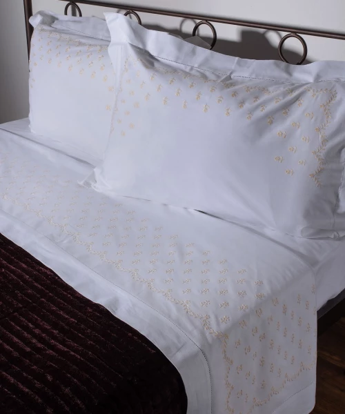 Χειροποιητο Σεντονι Με Κεντημα 2806b Τριων Τεμαχιων (180cm X 270cm) Λευκο Κιτρινο - -