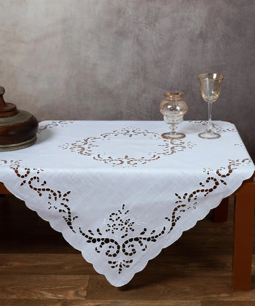 Χειροποίητο Κοφτό Καρέ Ng542 (90cm X 90cm) Λευκό - -