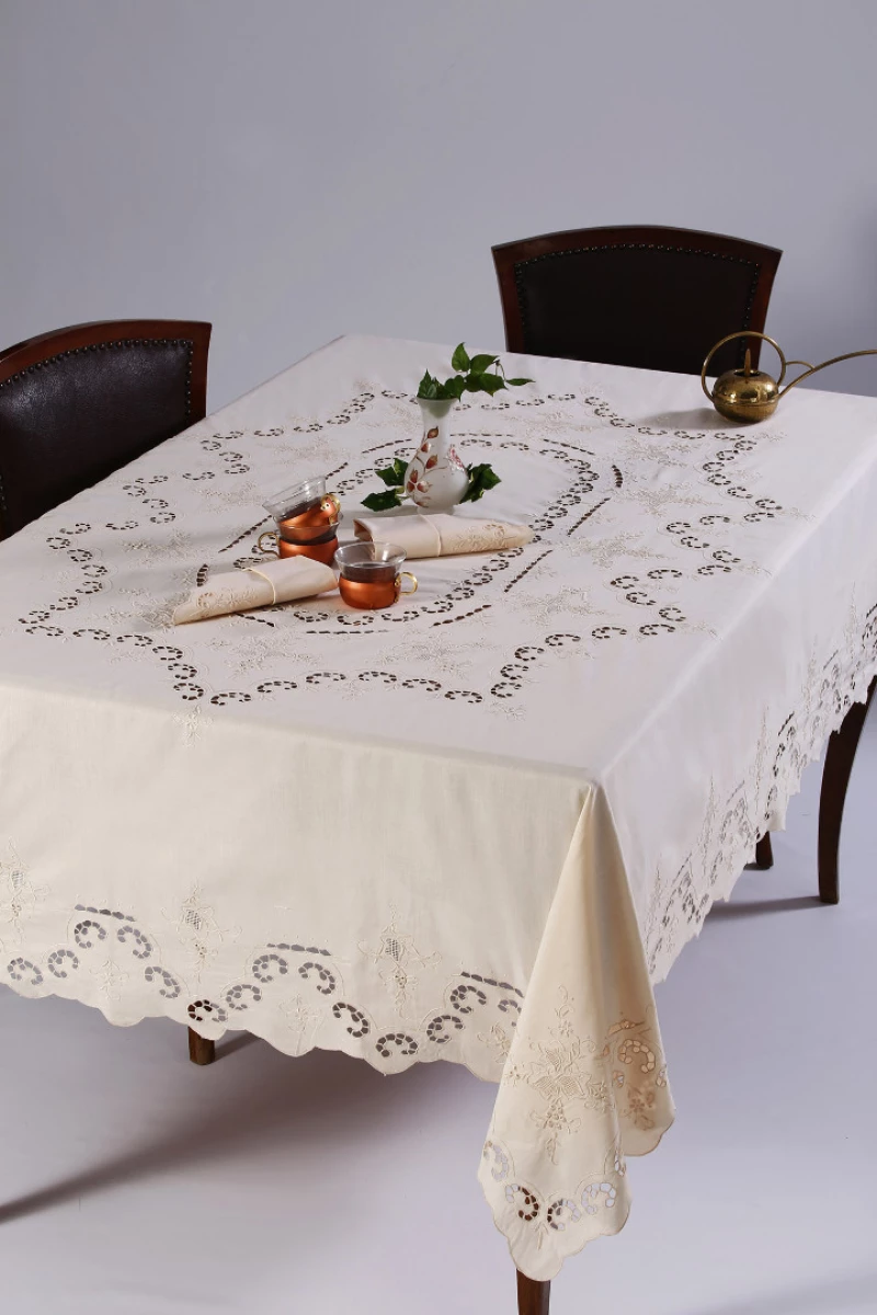 Χειροποίητο Τραπεζομάντηλο 1285 (170cm X 170cm) Μπέζ - -