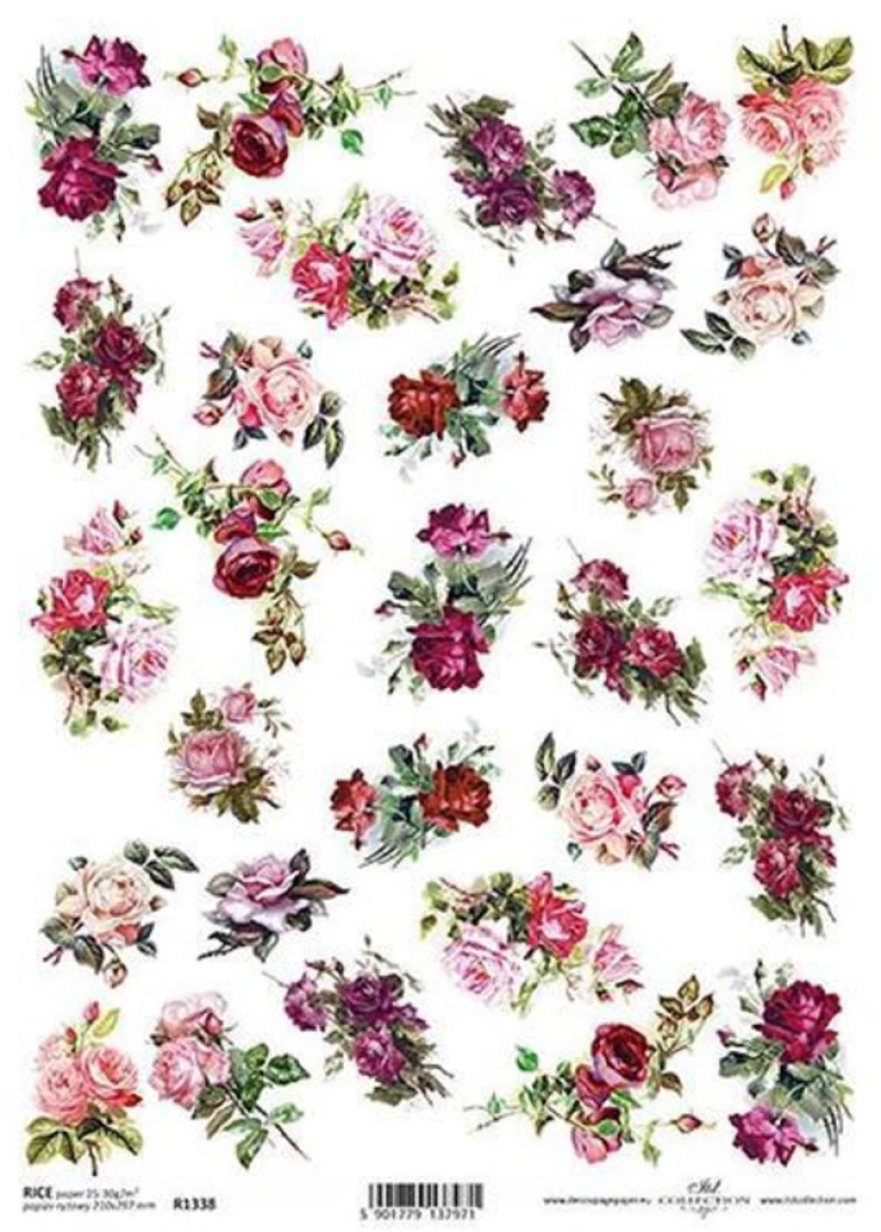 256066 Ριζόχαρτο `roses` 21x29εκ. (itd-r1338) (σετ 3 Τεμαχιων)