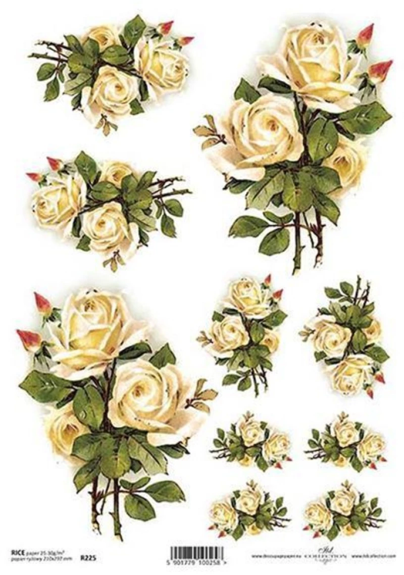 256073 Ριζόχαρτο `white Roses` 21x29εκ. (itd-r225) (σετ 3 Τεμαχιων)