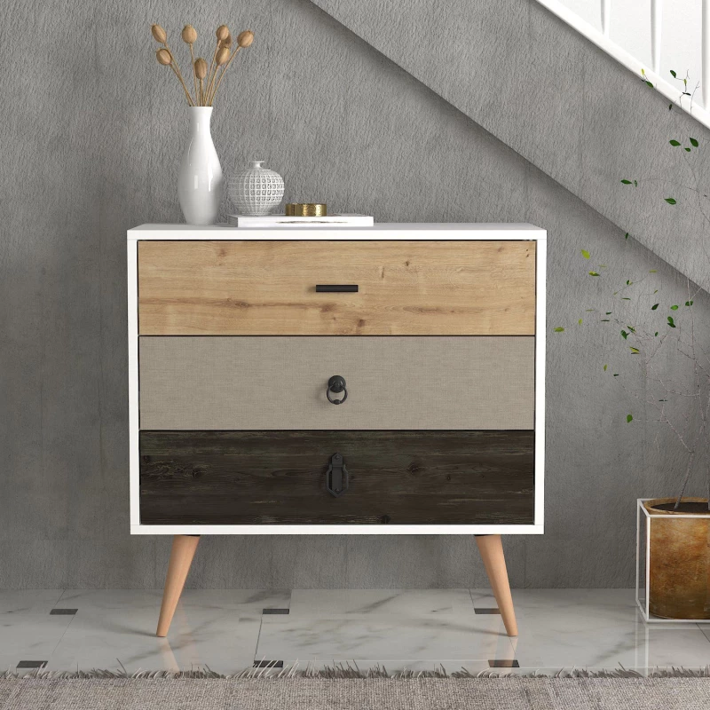Συρταριέρα Kimolos Λευκό/φυσικό/καφέ 80x40x79cm