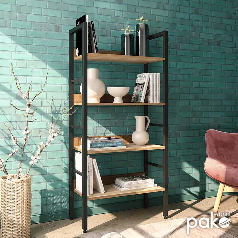 Βιβλιοθήκη Ramon Pakoworld Φυσικό-μαύρο 60x28x125,5εκ