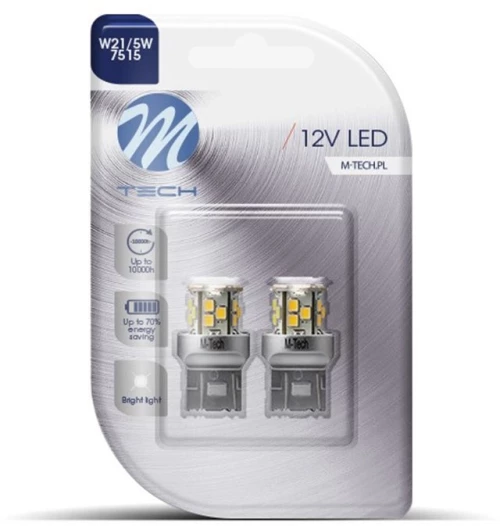 W21/5w (t20) 12v W3x16q 1,6w 21xsmd2835 Led Λευκο Blister M-tech - 2τεμ.
