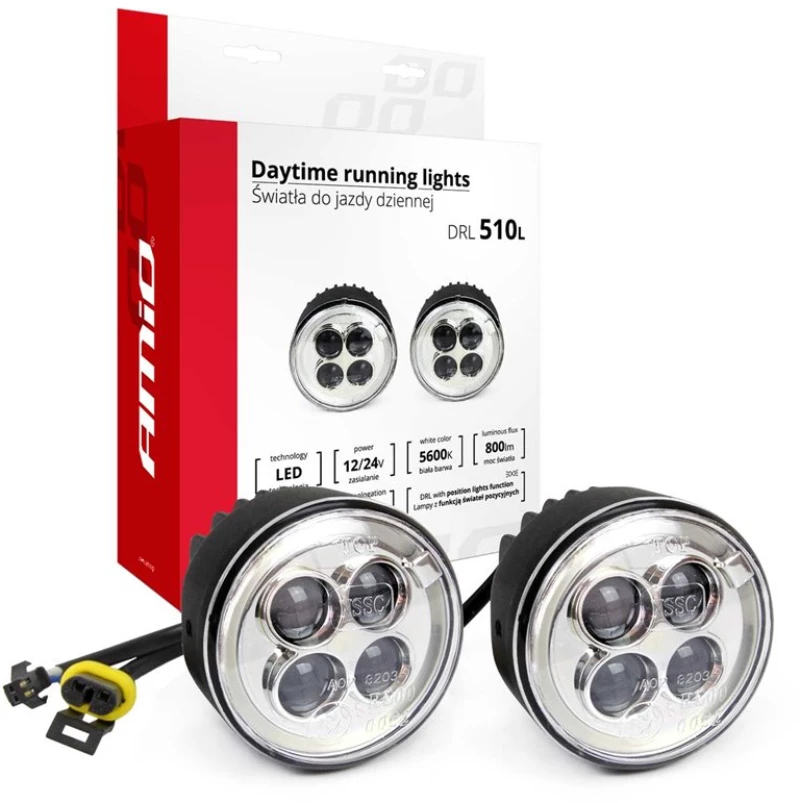 Φωτα Ημερασ Drl 510l 12v 11,16w 8xsmd Led 800lm Στρογγυλοι 70mm Αμιο 2τεμ