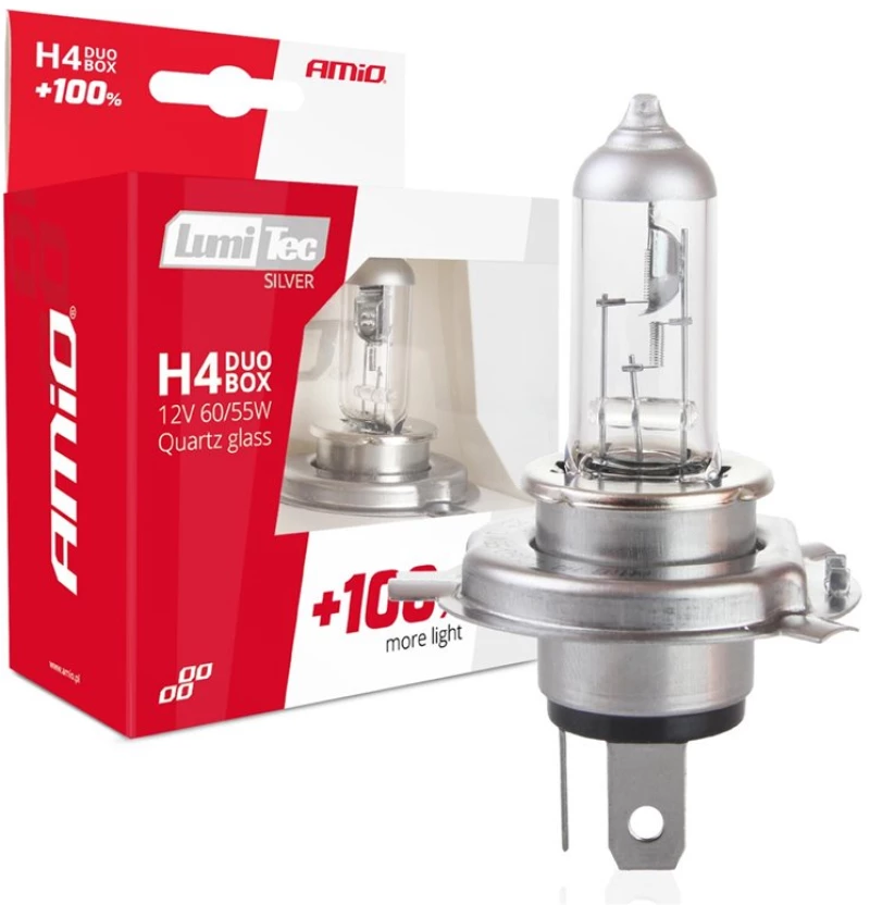 H4 12v 60/55w P43t Lumitec Silver Αλογονου +100% Up To 25m Amio - 2 Τεμ.