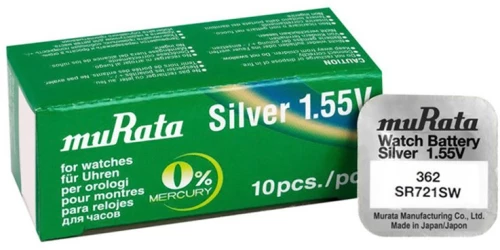 Murata Μπαταρία Silver Oxide Για Ρολόγια Sr721sw, 1.55v, No 362, 10τμχ