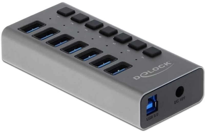 Delock Usb Hub Με Διακόπτες 63669, 7x Usb, 5gbps, Led, Γκρι