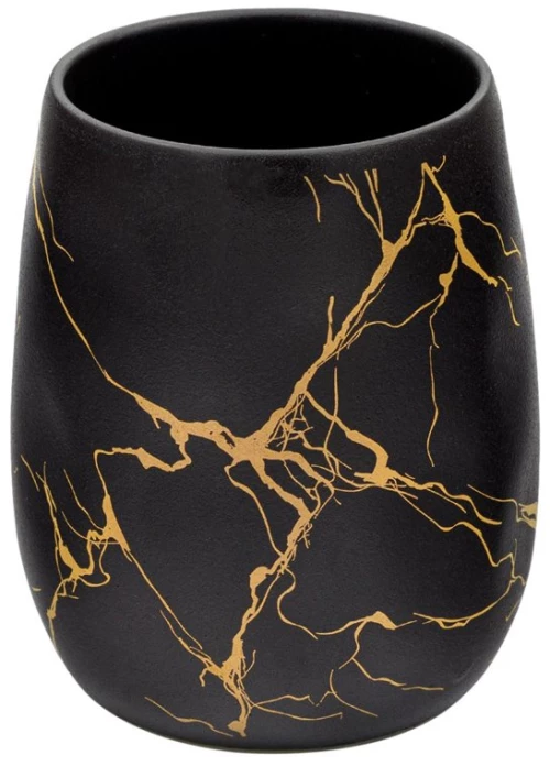 Θήκη Οδοντόβουρτσας Κεραμική Οβάλ Μαύρη Χρυσές Γραμμές 6.5x10.5 Cm