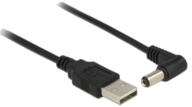 DELOCK καλώδιο USB σε DC 5.5 x 2.1mm 83578, γωνιακό, 1.5m, μαύρο