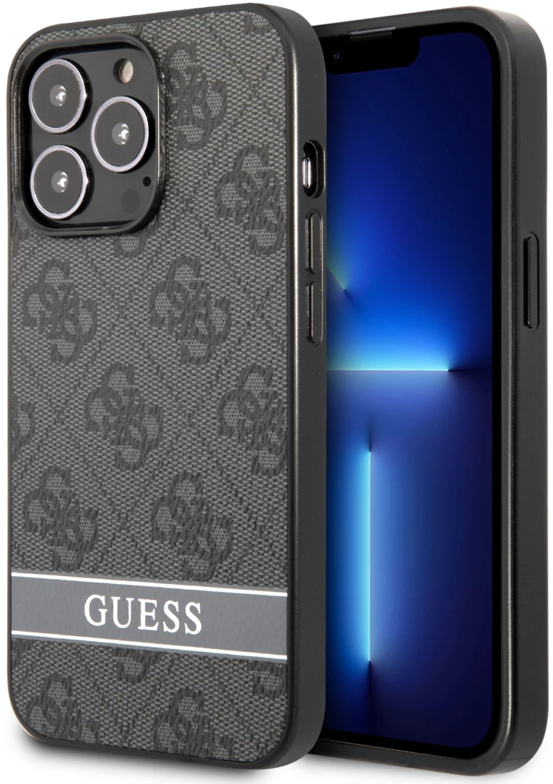 Guess "4G Logo Collection" Printed Stripe Θήκη προστασίας από δερματίνη – iPhone 13 Pro Max (Γκρι/Μαύρη)