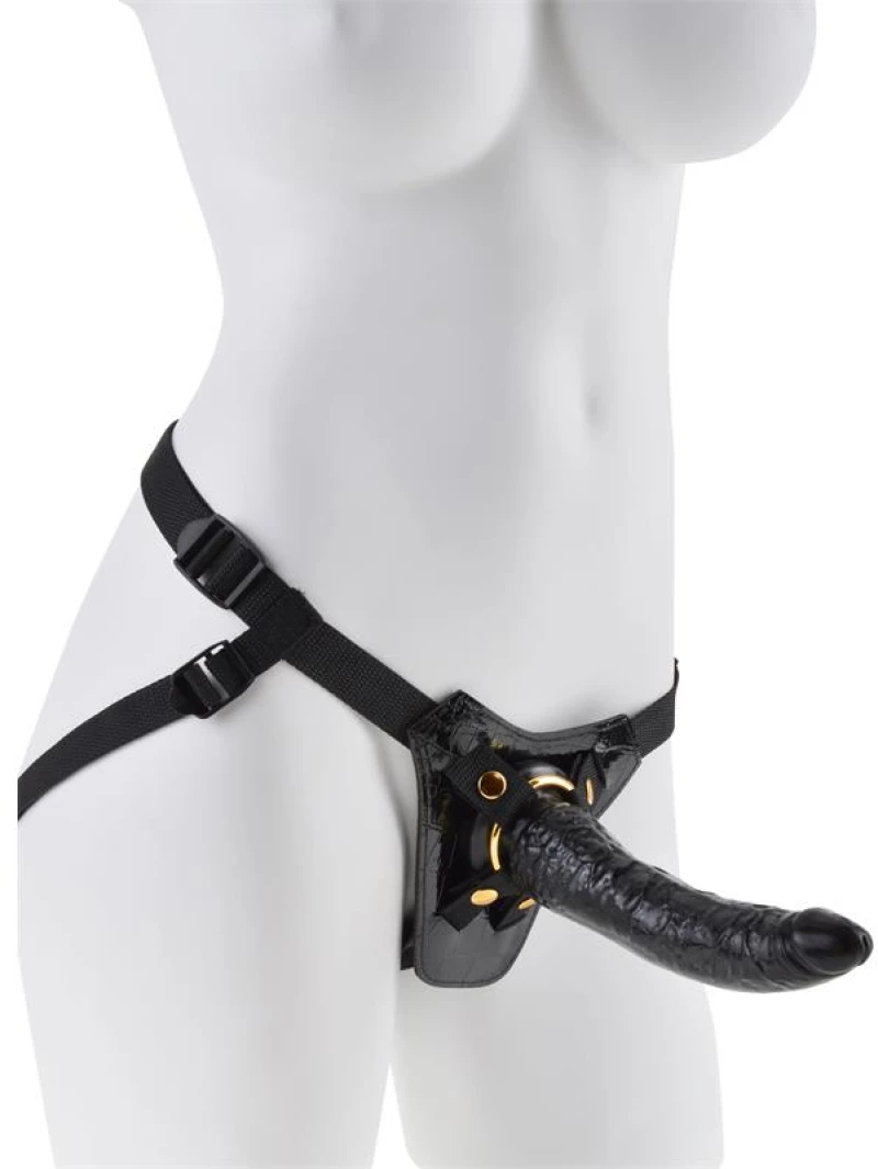 FETISH FANTASY GOLD DESIGNER STRAP-ON BLACK 18cm - ΣΤΡΑΠΟΝ ΜΑΥΡΟ 18εκ