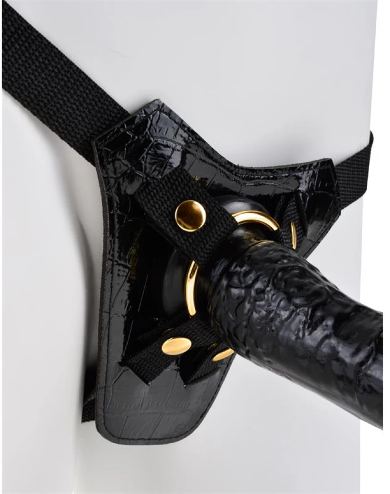 FETISH FANTASY GOLD DESIGNER STRAP-ON BLACK 18cm - ΣΤΡΑΠΟΝ ΜΑΥΡΟ 18εκ