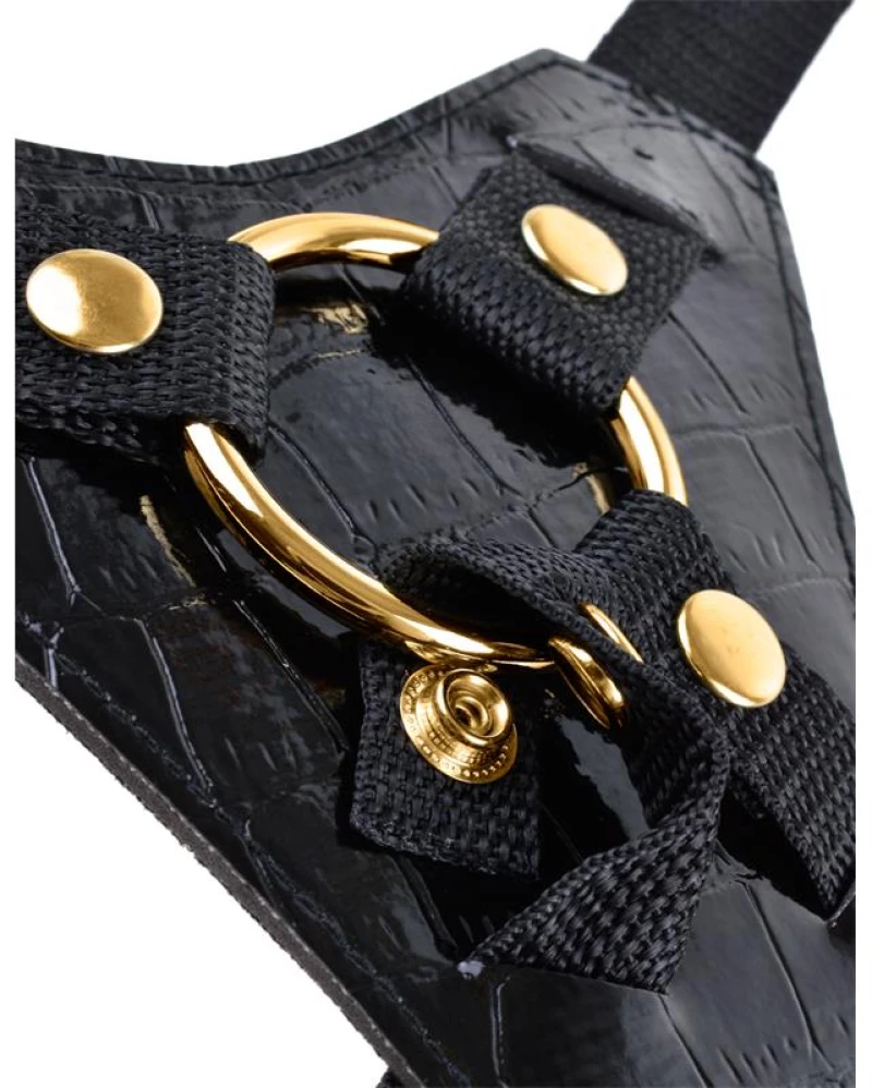 FETISH FANTASY GOLD DESIGNER STRAP-ON BLACK 18cm - ΣΤΡΑΠΟΝ ΜΑΥΡΟ 18εκ