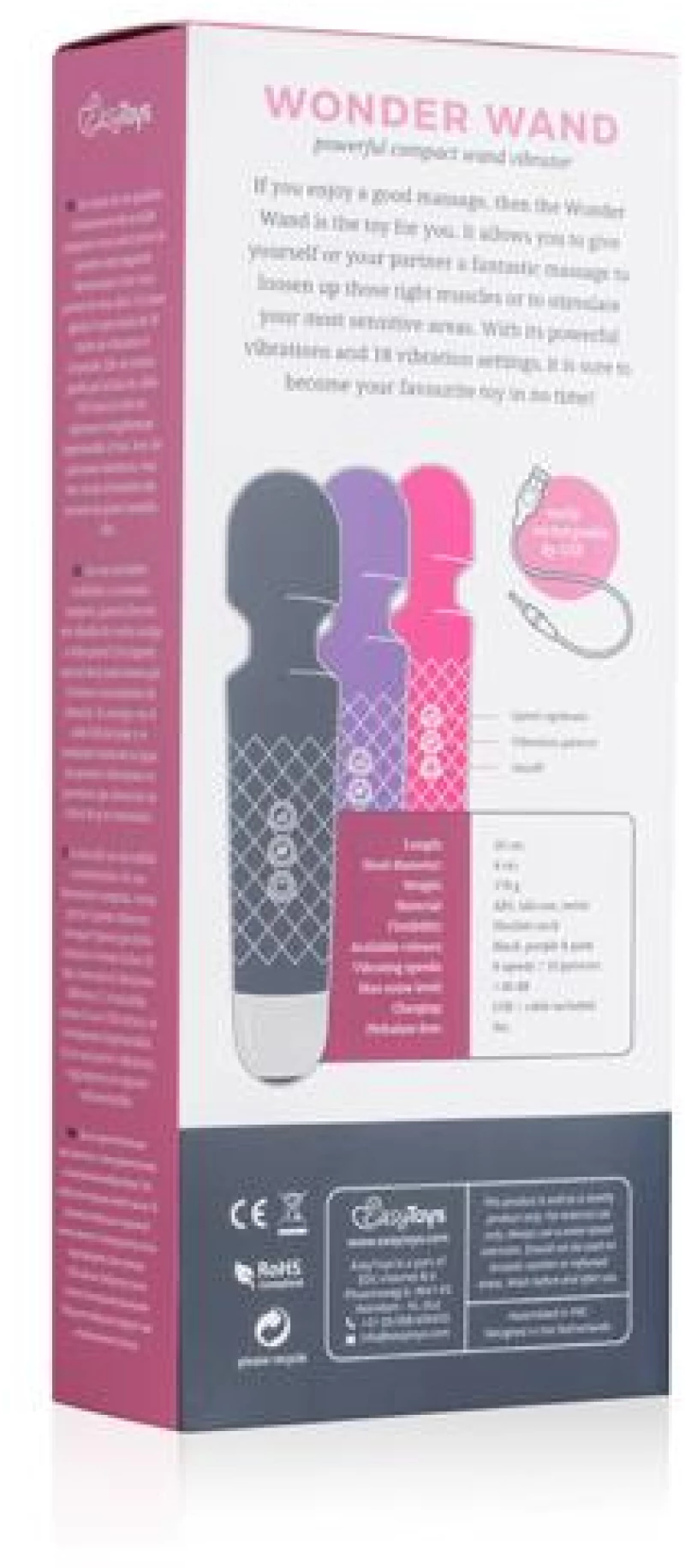 EASYTOYS SILICONE USB MINI WAND MASSAGER BLACK 20cm