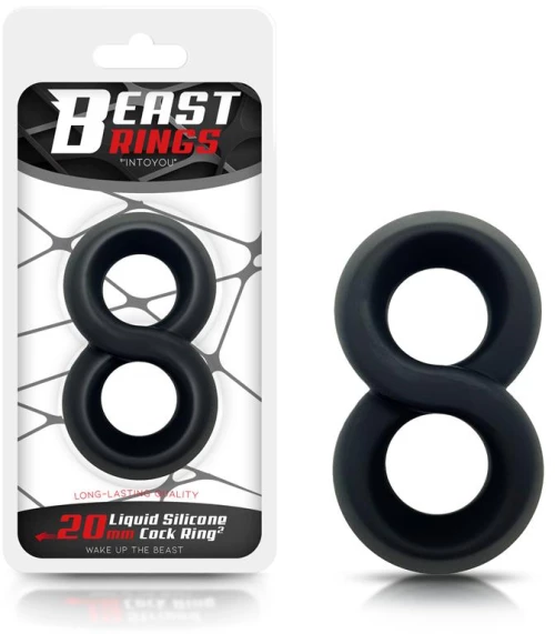BEAST RINGS DOUBLE PENIS RING 100% LIQUID SILICONE BLACK 2cm