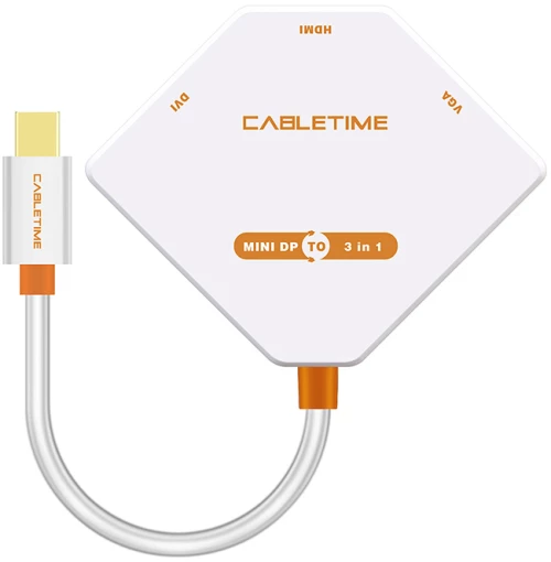 CABLETIME αντάπτορας Mini DisplayPort σε HDMI/DVI/VGA AV589, 0.2m, λευκό