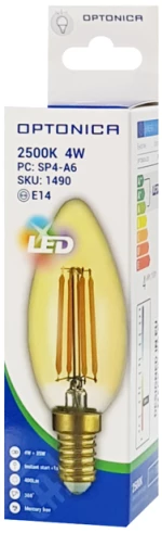 OPTONICA LED λάμπα Candle C35 Filament 1490, 4W, 2500K, E14, 400lm