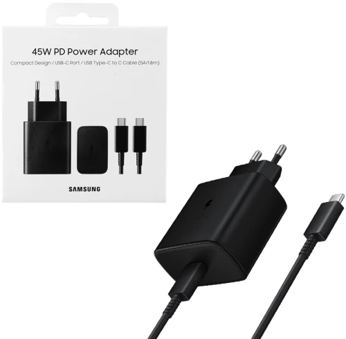 TRAVEL SAMSUNG EP-T4510XBEGEU TYPE C 5V 3A/9V 2.77A/20V 2.25A 45W FAST CHARGE+USB DATA TYPE C TO TYPE C 5A BLACK PACKING OR